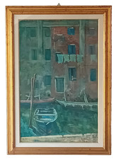 Bruno Morato (Padova, 1951) olio su tela Scorcio di Chioggia Venezia 70 x 45 cm