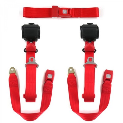 Chevy Truck 1973 - 1987  Standard 3pt Red Retractable Bench Seat Belt Kit - 3 Be