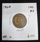 1864 Indian Head Cent- AU- No "L"