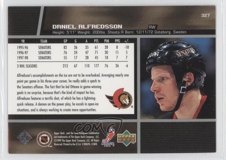 1998-99 Upper Deck Daniel Alfredsson #327 HOF - Image 2 of 2