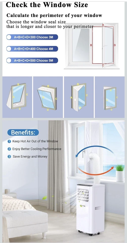 Sello de ventana 5M 196” para ventanas abatibles para aire acondicionado móvil. Kit de ventilación Foto 3 de 4