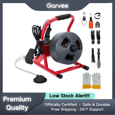 Professional 50ft Manual Drain Cleaner Machine - for 3/4'' to 3'' Pipes, 6 Cutters
