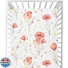 CaTaKu Crib Sheets for Girls and Boys - Poppies Woodland Baby Sheets, Neutral