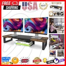 Dual Monitor Stand Riser, Wood and Steel Monitor Stand Riser, Computer Monito...
