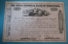 1917 FIRST NATIONAL BANK OF BIDDEFORD MAINE STOCK CERTIFICATE FINANCIAL