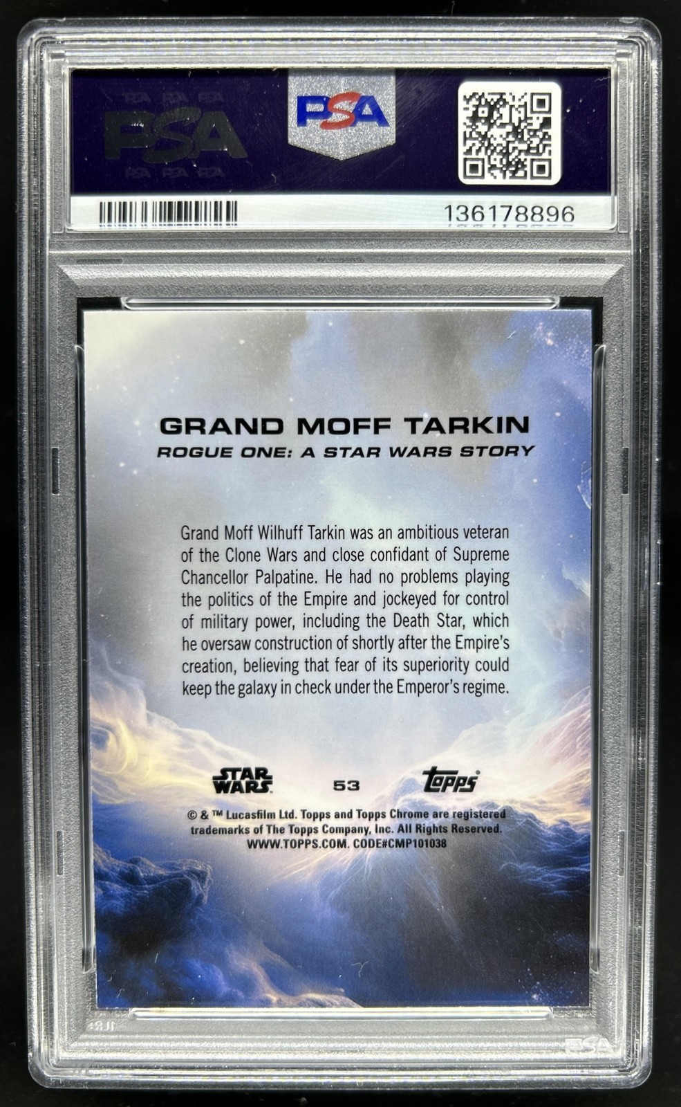 2025 Topps Chrome Star Wars Sapphire Grand Moff Tarkin Green #/99 PSA 9 view 2