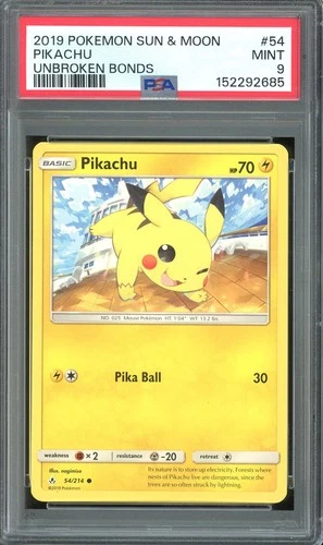 PSA 9 MINT - Pikachu #54 Sun & Moon Unbroken Bonds Non-Holo Common
