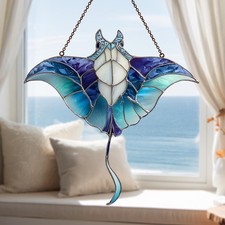 Acchiappasole Acrilico Manta Ray Blu, Decorazione da Appendere Finestra Oceano Costa