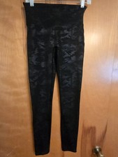 Spanx Ankle Leggings Black Camouflage High Rise Compression Size M