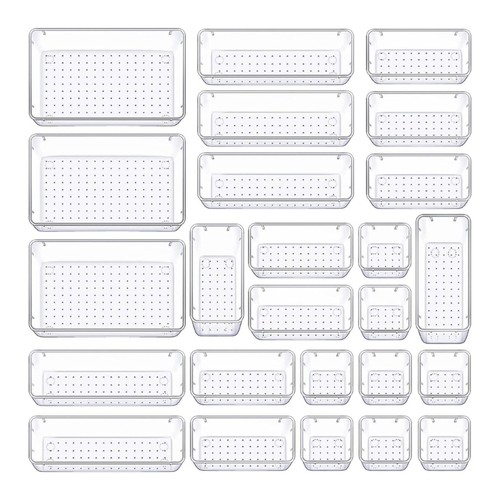 Clear Drawer Organiser Trays Set Makeup Trays Desk Drawer Dividers Organiser Bin - Picture 14 of 16