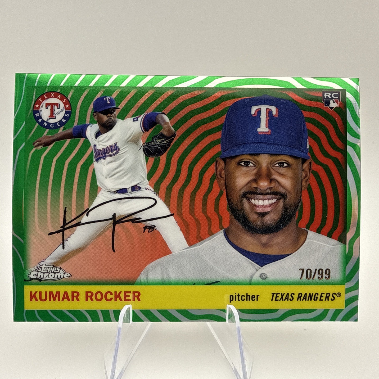 2025 Topps Chrome Platinum KUMAR ROCKER Green Vibrations Refractor /99 Texas 209