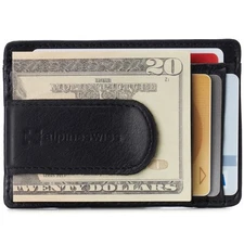 Alpine Swiss Mens RFID Money Clip Leather Minimalist Wallet Card Case ID Window