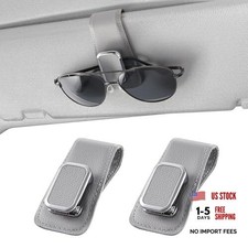 Sunglasses Holder for Car, One-Handed-Operation Leather Sunglasses Clip Gray
