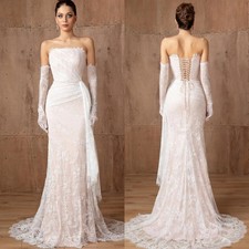 Exquisite White Lace Evening Dresses Fashion Strapless Lace Up Back Prom Dress