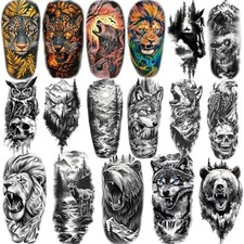 77 Sheets Temporary Tattoos for Adults and Kids - 2 Sizes Fake lion tattoo
