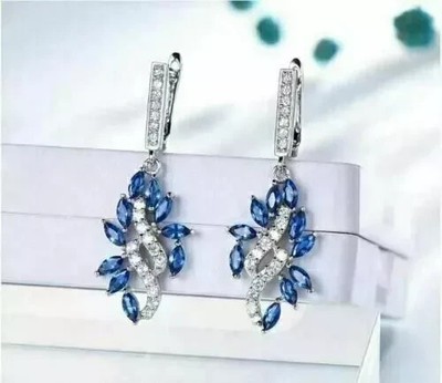 Drop/Dangle Earrings 2Ct Marquise Cut Lab Created Sapphire 14K White Gold Plated
