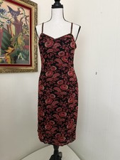 1950s Paradise New York 100% Silk Dress Burgundy Red Black Beaded Floral 
