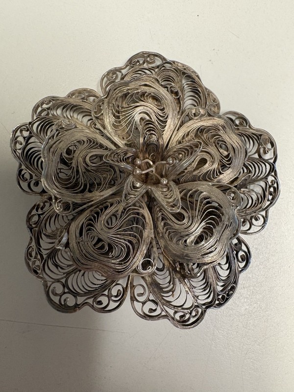 Vintage 14 G Sterling Silver Pin, Intricate Design, Floral And Star
