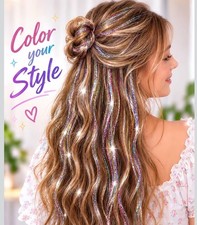 12 Hair Tinsel Clip In, Tinsel Hair Extensions Rainbow Hair Tinsel Clips