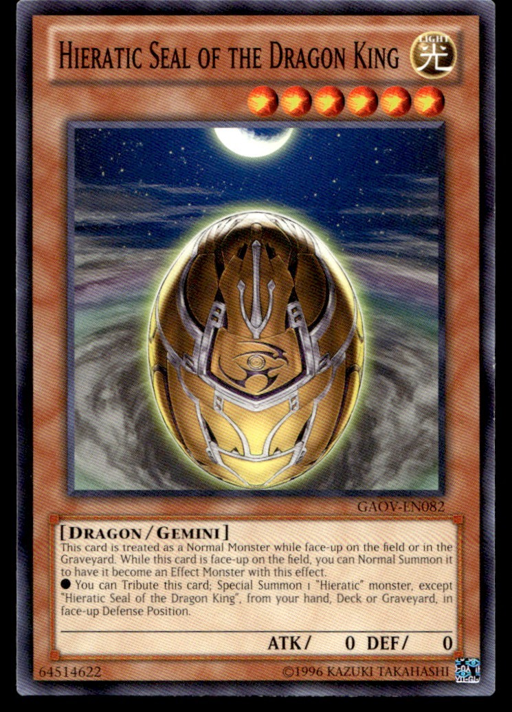 Hieratic Seal of the Dragon King GAOV GAOV-EN082 MP YuGiOh Buy 10 Get 10 Free |