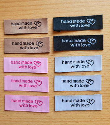 10 Stoff Etiketten Label Handmade with love Stoffetiketten 4 Farben, Nähen (HM3)
