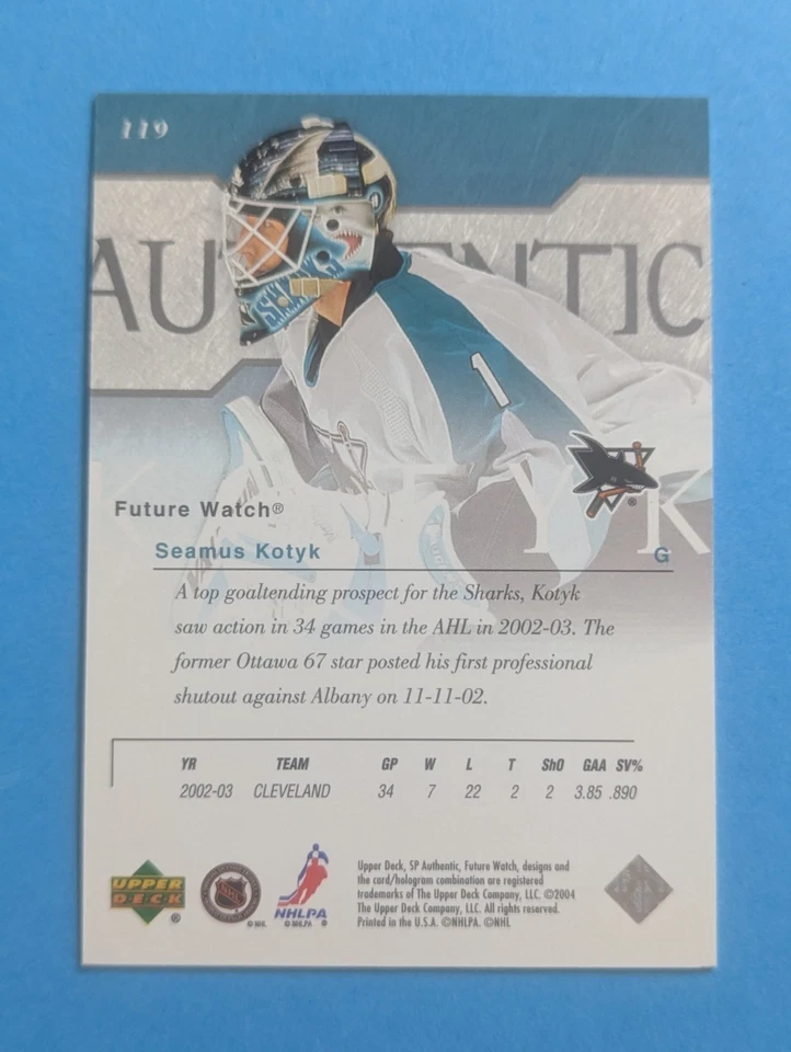 2003-04 SP Authentic Future Watch /900 Seamus Kotyk #119 Rookie RC - Image 2 of 2