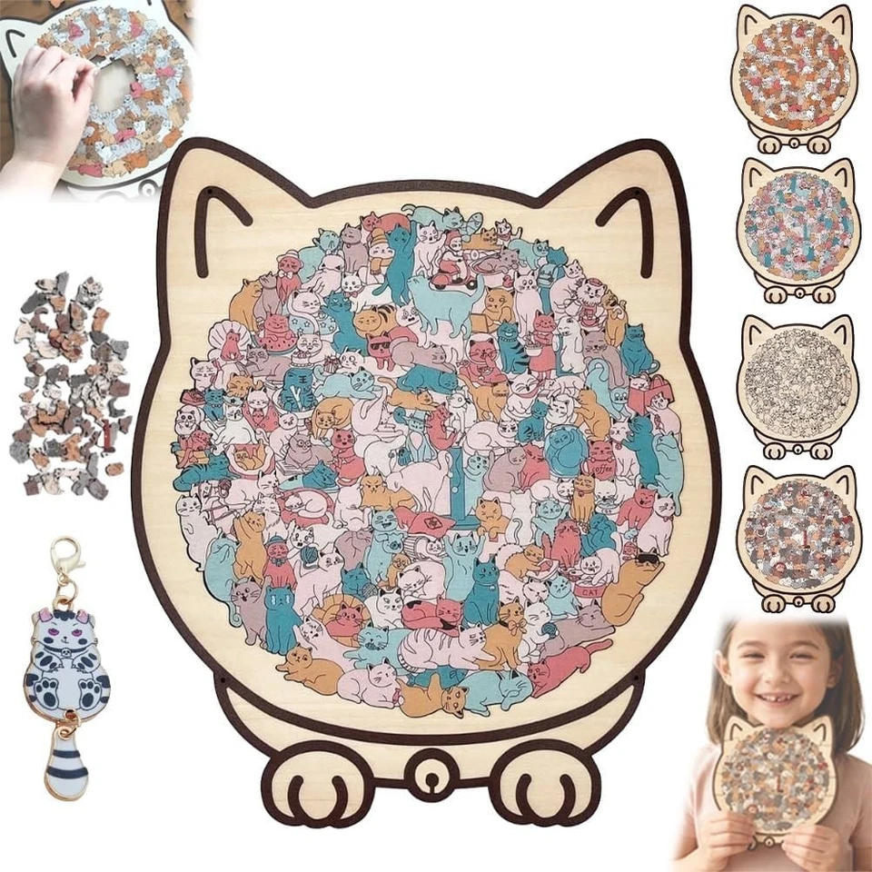 135-Piece MorandiColored Cat Shaped Wooden Jigsaw Puzzle - Image 4 of 4