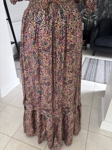 🩶 Fabulous Gold mix Short Sleeve Cross Over Bodice Maxi Dress Size T2 UK 12🩶 - Picture 4 of 17