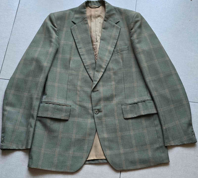 Vintage 1970s Montague Burton Bespoke Sage Green Plaid Tweed Blazer Jacket 41S L