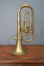 Antique Carl Fishers Brass Alto Horn Baritone New York Instrument Vintage