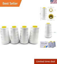 Quality White Polyester Thread - 4 Spools, 3000 Yards Each for All Sewing Needs