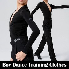 Boy Latin Dance V-neck Long Sleeved Performance Outfit Ballroom Practice Clothe.