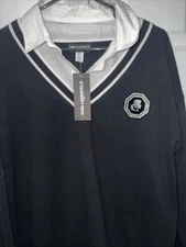 $120 Karl Lagerfeld Collared Shirt LOGO Pullover Sweater in Color Block Sz XL