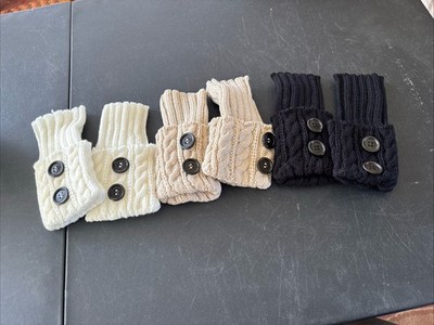 Set Of 3 Boot Cuffs With Buttons White Tan Black New