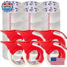 PERFECTAPE Heavy Duty Packing Tape 36 Rolls w/ 6 Dispensers 1980Y Clear 2.7 mil