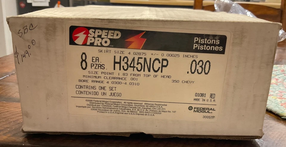 🔥 NEW FEDERAL MOGUL STERLING H345NCP PISTON SET W/ WRIST PINS / 350 CHEVY .030 - Image 2 of 4