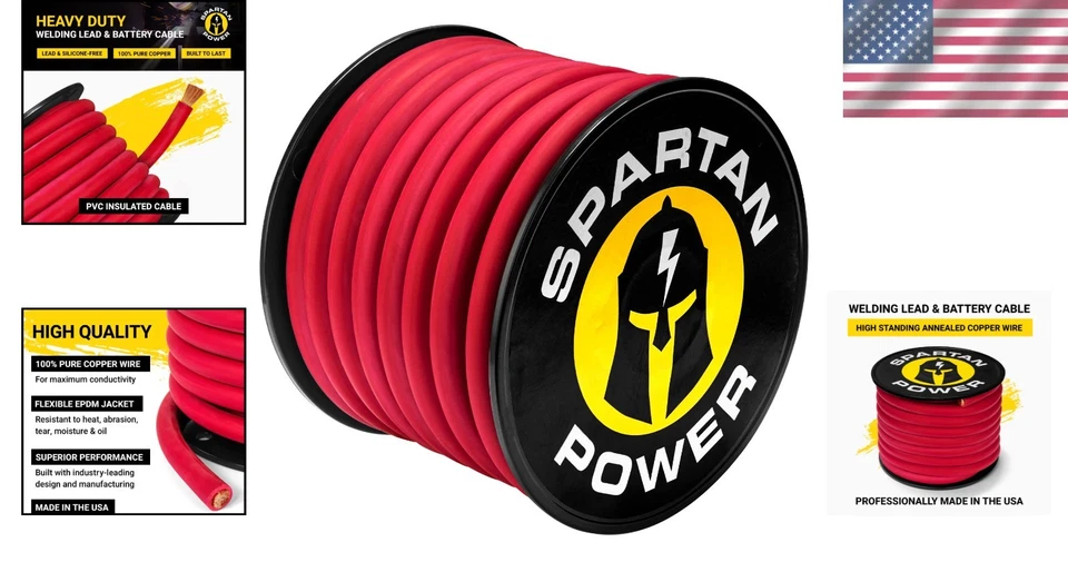 DIY 20Ft Heavy-Duty Copper Battery Cable - 1/0 AWG 600V for Automotive Use - Image 2 of 4