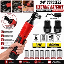 Electric Cordless Ratchet 3/8" Right Angle Wrench Impact Power Tool w/ 2 Battery