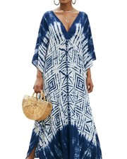 Women Plus Size Muumuu Kaftan Cover Up Maxi Dress Blue 4X 5X