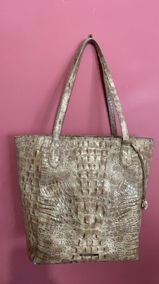 Brahmin Medium Asher Croc-Embossed Leather Tote Bag in Beige
