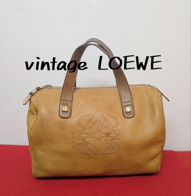 LOEWE Anagram Mini Boston Bag Handtasche Leder Camel Braun x Gold Hardware Ge...