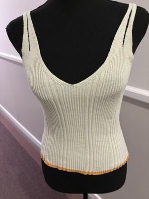 Pilcro Cream Ribbed Knit Double Strap V Neck Tank, recyc. cotton, XS, made Italy
