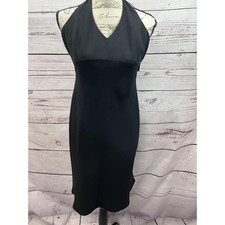 Nine West Black Halter Dress Zips Back Polyester V-Neck Size 4