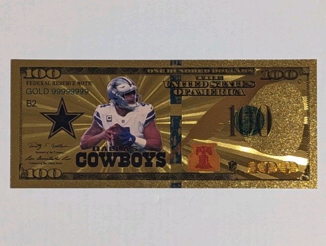 Dak Prescott Gold $100 Banknote Dallas Cowboys Collectible Foil NFL