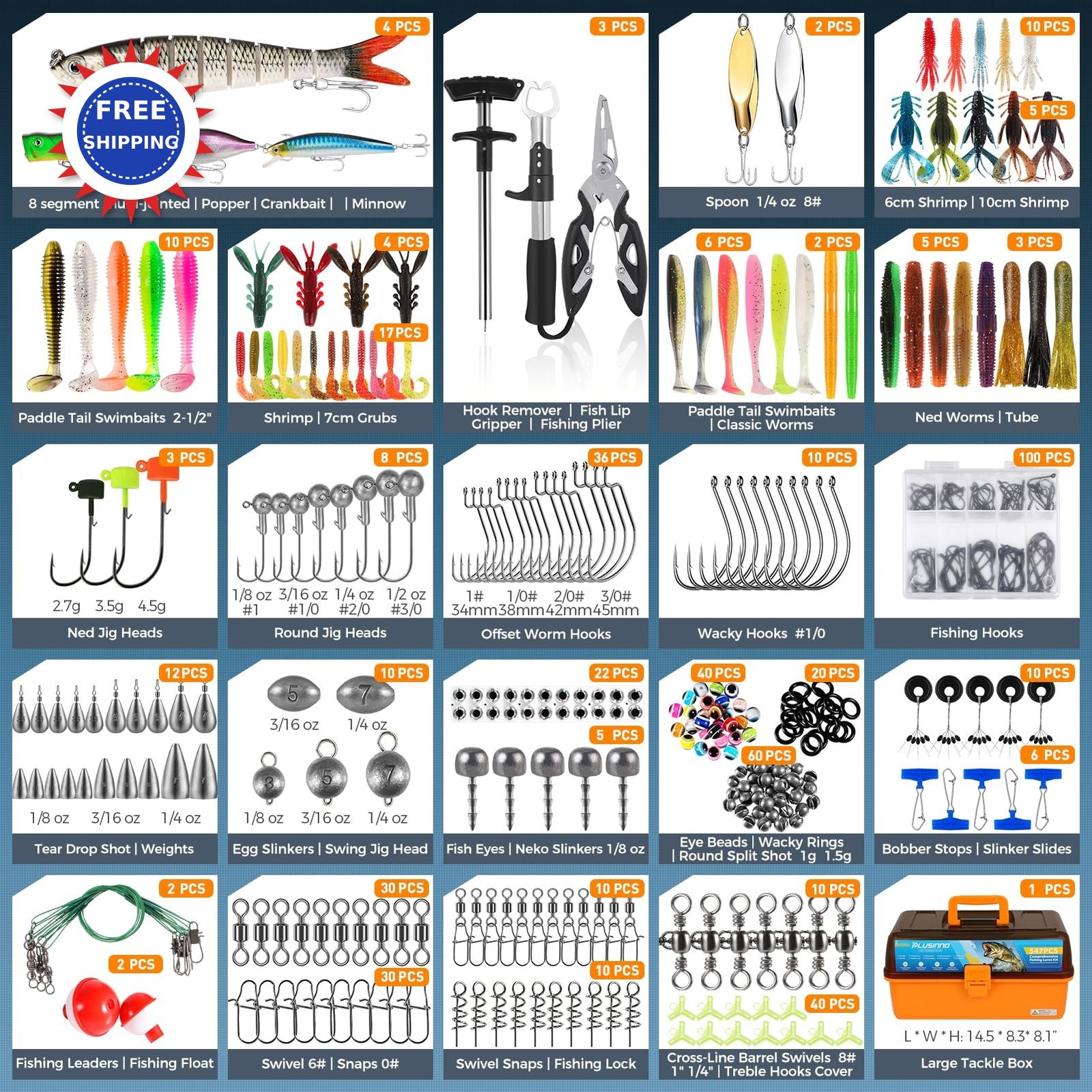 Tackle Box 547Pcs Fishing Lures Kit Pliers Crankbait Hooks Weights Accessories - Image 6