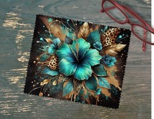 Lens Cleaning Cloth Handmade Teal Flower Leopard Print Soft Microfiber