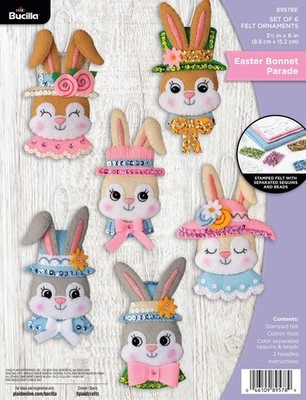 89578E 6 PCS Felt Applique Ornament Making Kit Easter Bonnet Parade DIY Craft