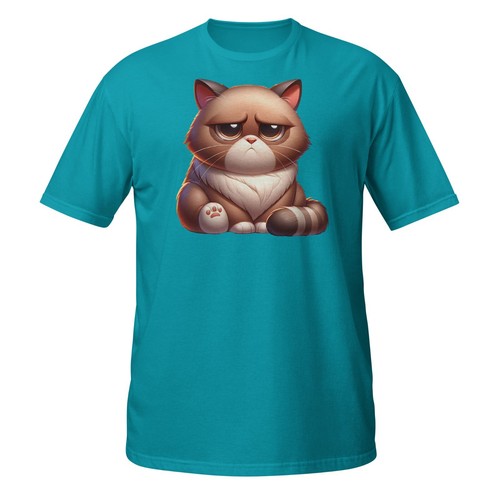 Sad Grumpy Cat T-Shirt – Tired Cartoon Kitten for Mood-Based Fashion Unisex - Picture 22 of 33