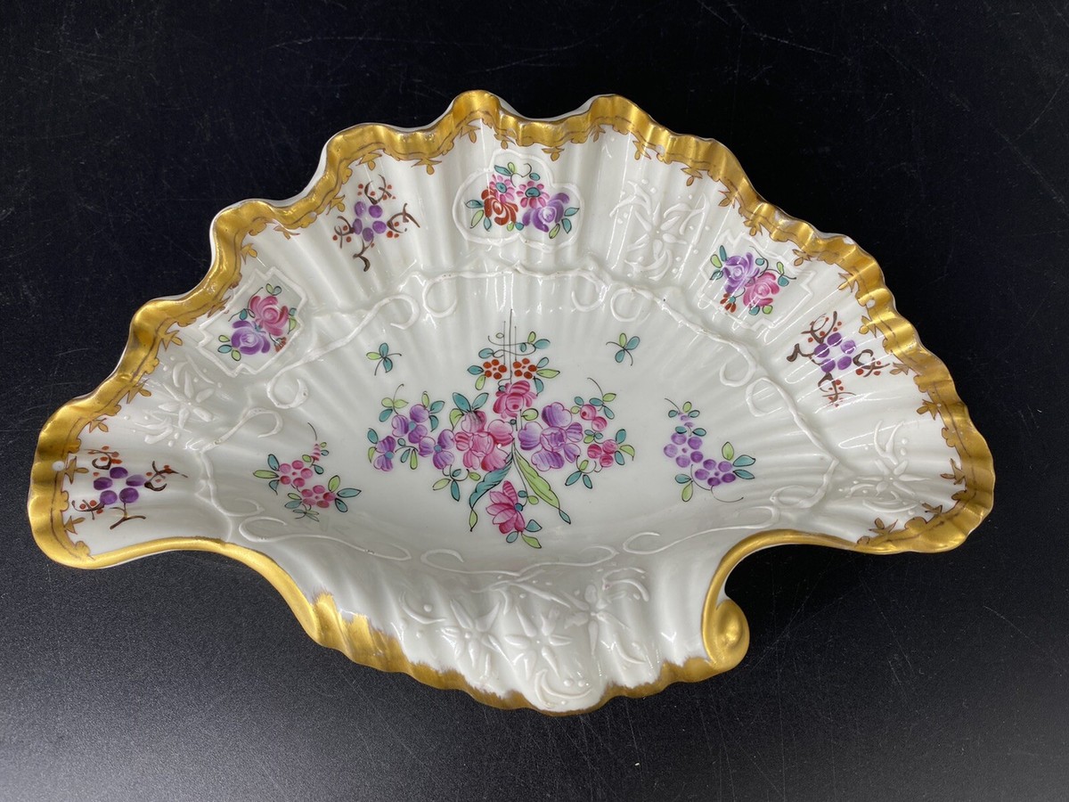 Porcelain De Paris France Shell Shaped Serving Bowl Hand Painted
