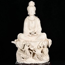 18.1'' Ming Wanli Dehua Porcelain Dragon Kwan-yin Boddhisattva Goddess Statue
